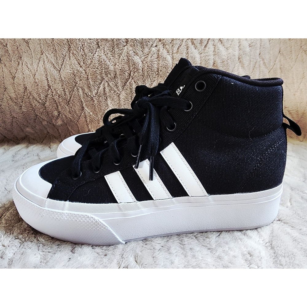 Adidas Bravada 2.0 Mid Platform Black White Canvas Sneakers Womens 8.5